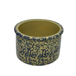 VTG Ransbottom Roseville 1Pint Low Jar Blue Spongeware Pottery USA Farmhouse